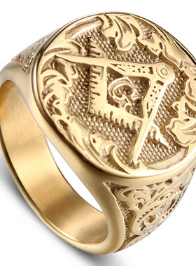 光明会全视之眼金色钛钢戒指