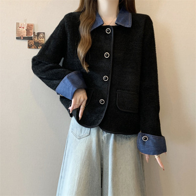 KANING仿毛呢针织外套小香风