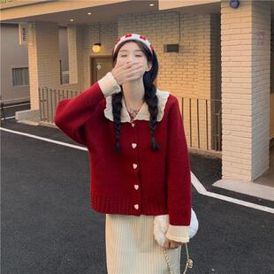 绝美巨好看有设计感的红色毛衣女款2025新款时尚洋气时髦短款宽松