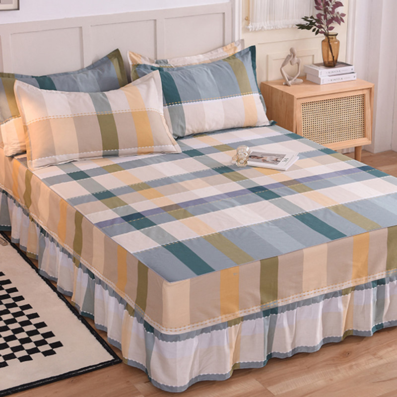 纯棉床裙单件简约风花卉双人全棉床笠罩带裙边床盖床围裙罩三件套,床上用品,床裙,淘宝优惠券,粉丝福利购,淘宝优惠卷