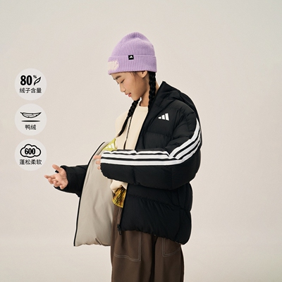 阿迪达斯三条纹羽绒服 防风保暖拒水连帽双面穿鸭绒KC5935|KC5936