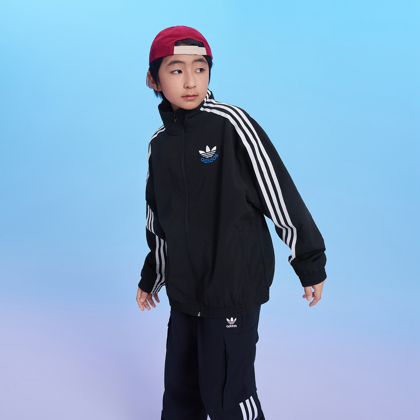 阿迪达斯三叶草男童/女童休闲高领运动夹克外套KW1181|KW1182