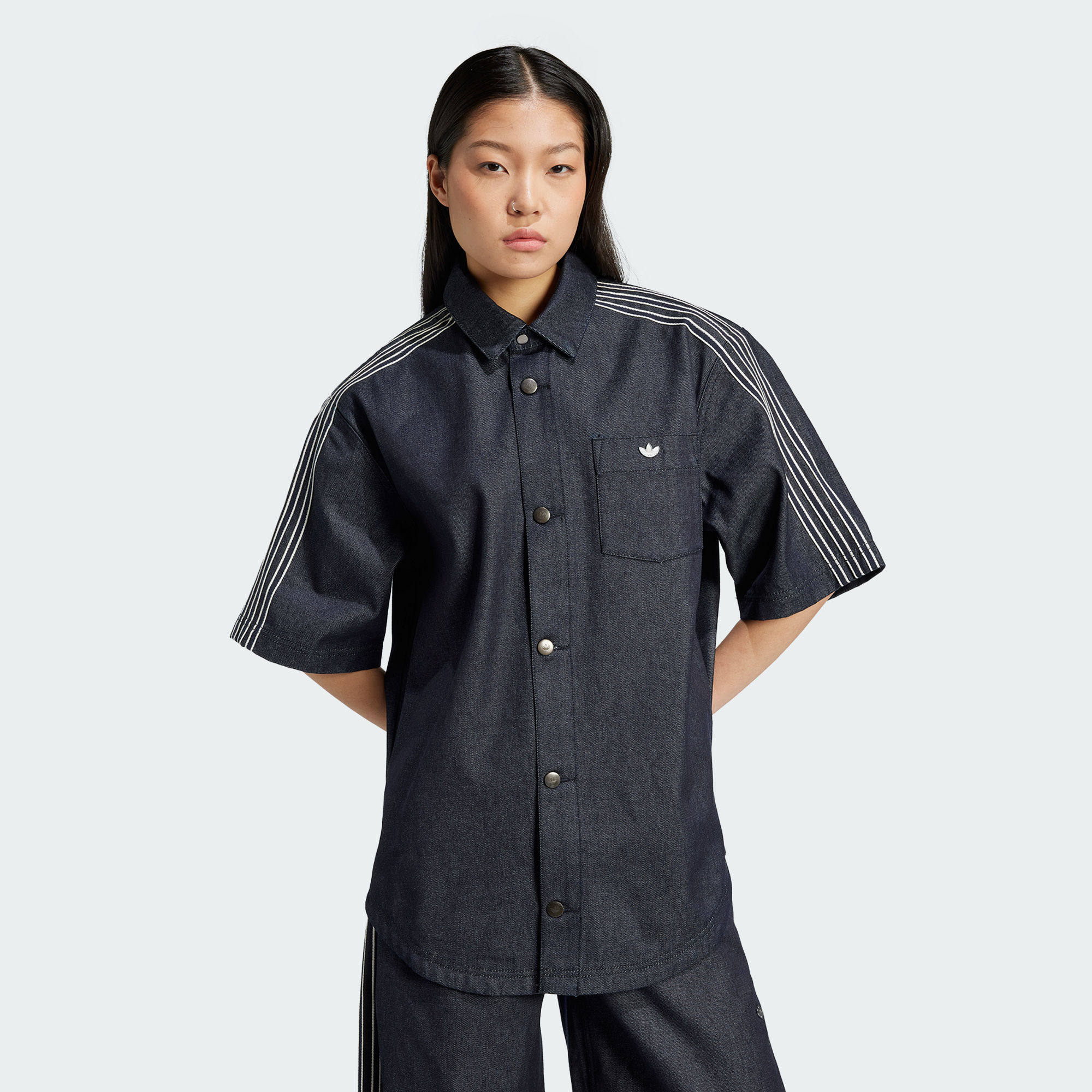 阿迪达斯三叶草女子纯棉运动短袖翻领衬衫