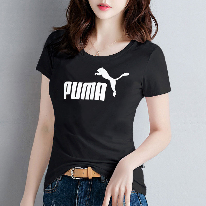 PUMA彪马短袖T恤冬季新款女子黑色休闲宽松运动服半袖673655