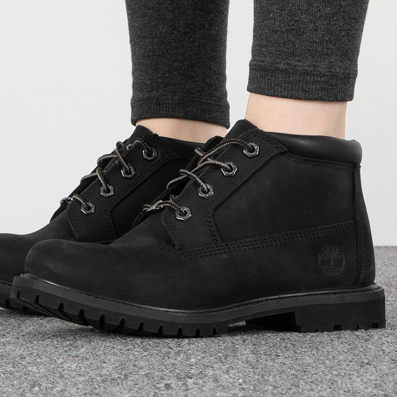 马丁靴添柏岚女鞋2023春季新款户外休闲鞋黑色防水皮鞋23398