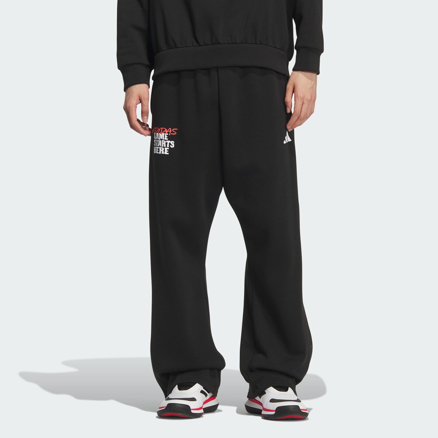 阿迪达斯运动表现男子篮球保暖加绒侧开排扣印花宽松运动裤