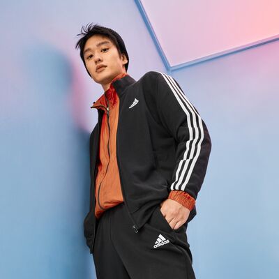 阿迪达斯运动休闲男女毛圈布立领运动休闲长袖套装IC6766