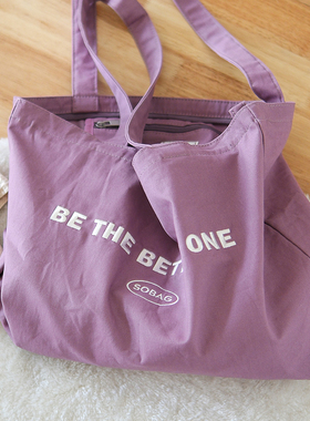 sobag日系简约轻便拉链单肩帆布大包女秋冬文艺大容量通勤托特包