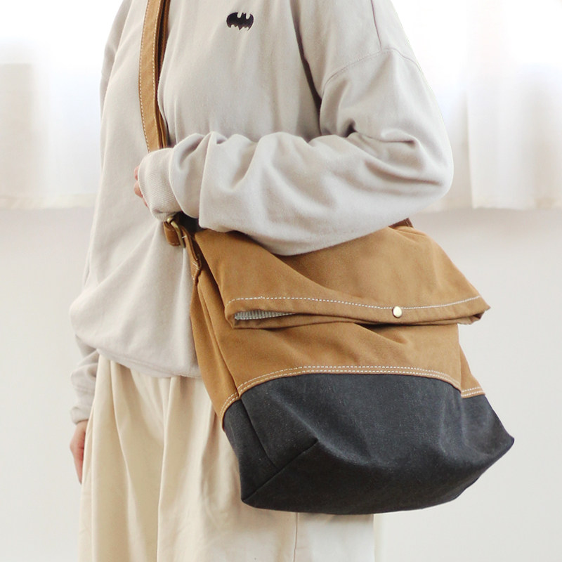 sobag日系大容量单肩斜挎大包女小众复古原创设计通勤帆布邮差包