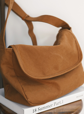 sobag橙色日系小众原创设计斜挎帆布包女休闲复古单肩潮酷邮差包