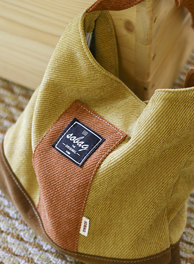 sobag秋冬日系灯芯绒单肩帆布包女设计感小众文艺撞色通勤腋下包