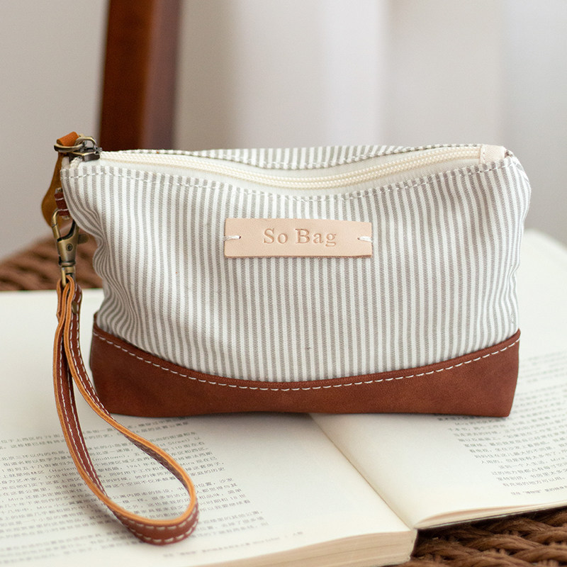 sobag复古条纹棉布手机小包包女ins清新手拿零钱包设计感文艺卡包