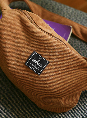 sobag秋冬灯芯绒单肩斜挎帆布包女日系黄色文艺大容量通勤饺子包