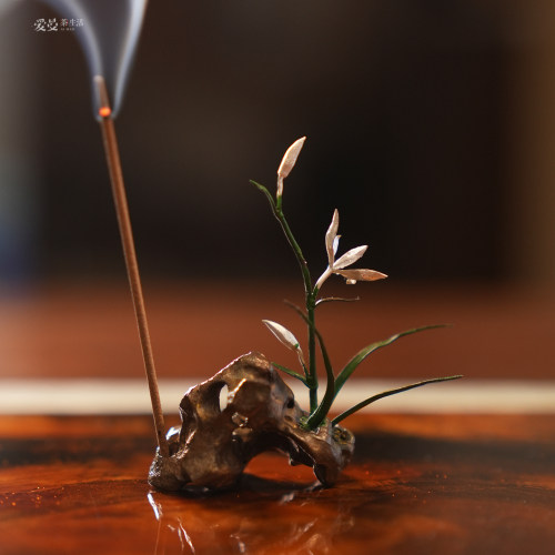 梅花线香插纯银黄铜摆件兰花香炉