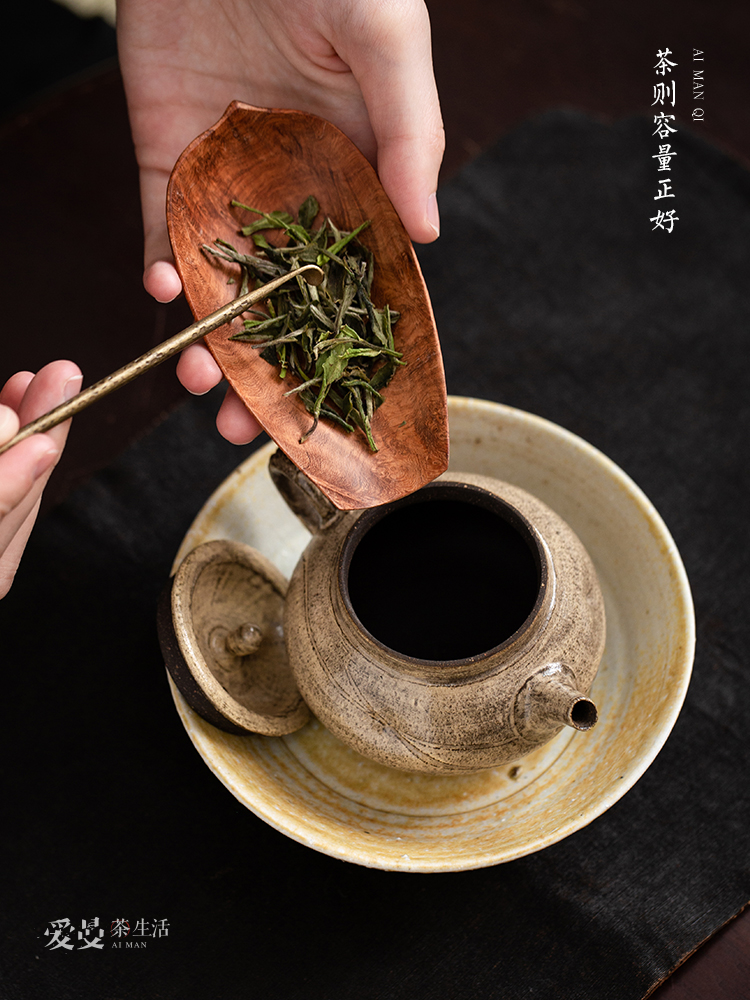 促爱曼器 纯手工缅花瘤实木莲瓣茶则茶道配件取茶勺木头茶铲厂