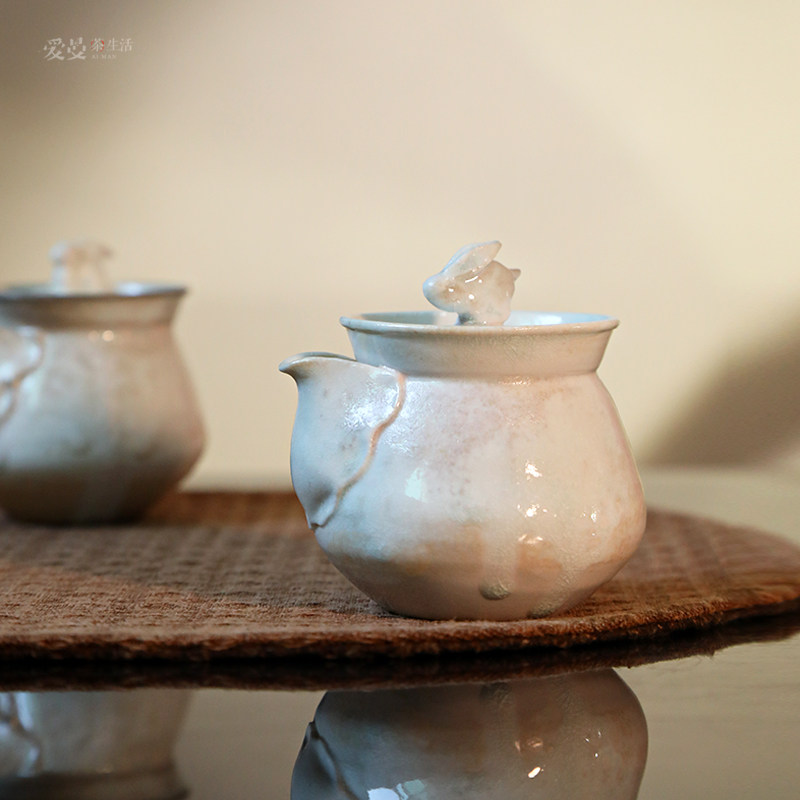 爱曼/木田柴烧瓷泥玉兔摘宝瓶木田窑变玉泥手抓泡茶碗景德镇,餐饮具,茶壶,淘宝优惠券,粉丝福利购,淘宝优惠卷