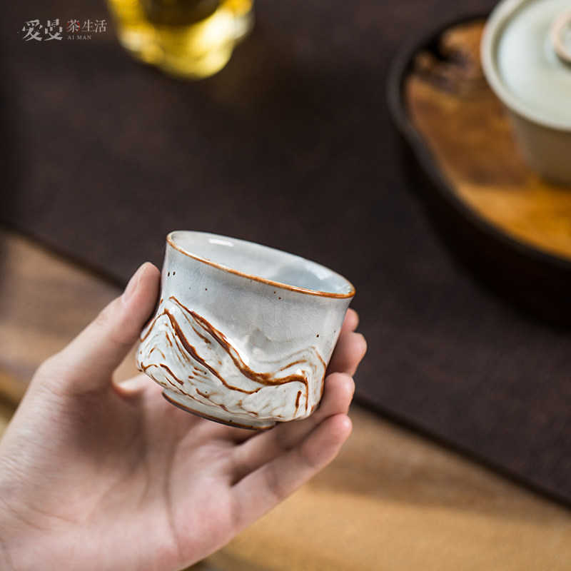 爱曼茶生活中吉造 纯手工原矿矿石粉引小糯米有山主人杯  景德镇