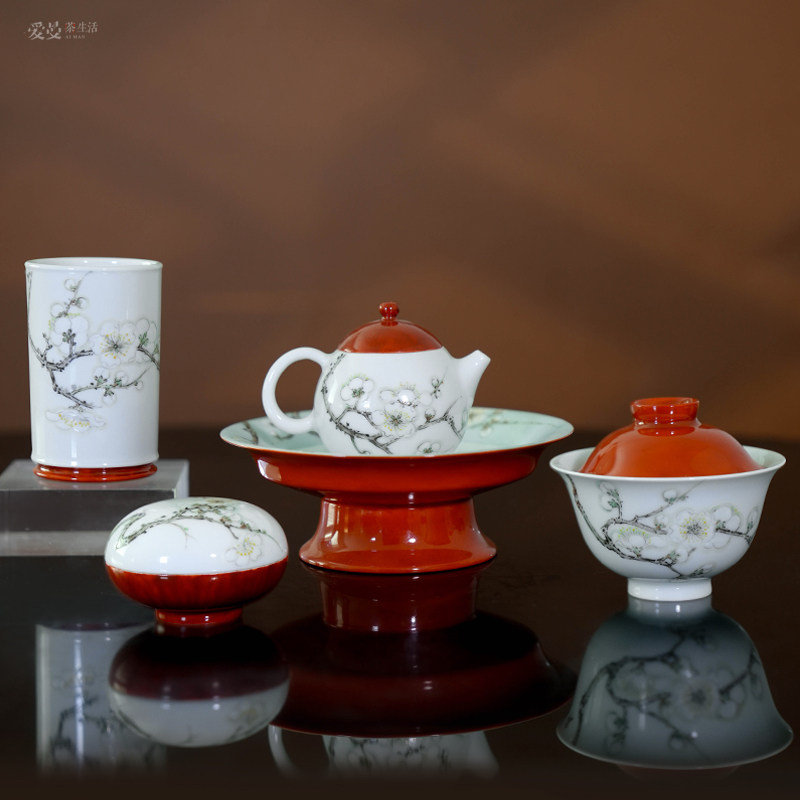 爱曼器 黄有彬作品纯手绘高温颜色釉落雪听梅系列盖碗壶壶承集合,餐饮具,盖碗,淘宝优惠券,粉丝福利购,淘宝优惠卷