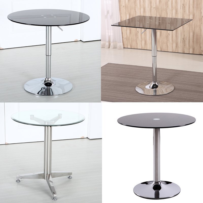 升降茶几钢化玻璃小圆桌简约休闲洽谈桌小户型阳台圆形透明桌子