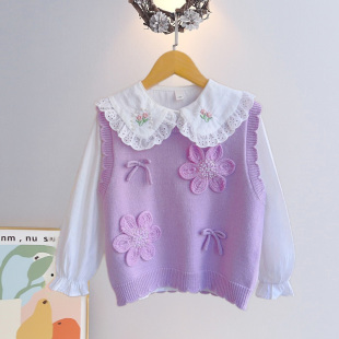 两件套衬衫 女童秋装 套装 2025新款 儿童小女孩洋气上衣背心 马甲韩版