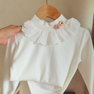 女童打底衫 秋冬白色儿童内搭女孩打底秋衣半高领T恤 洋气2025新款