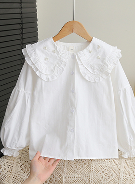 女童衬衫2025春装儿童衬衣白色时髦纯棉女孩洋气上衣2025春装长袖