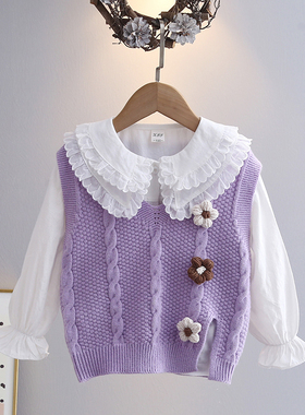 女童衬衫马甲两件套秋装新款童装儿童上衣洋气女孩衣服白色衬衣