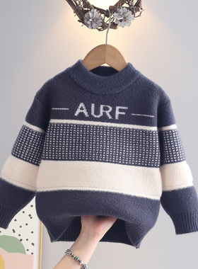 男宝毛衣秋冬男童2025冬季新款韩国绒男孩针织毛衫英文字母舒适软