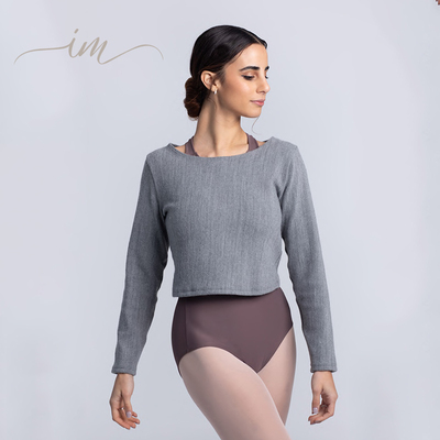 西班牙进口intermezzo拼色芭蕾舞蹈针织热身护肩短毛衣上衣保暖