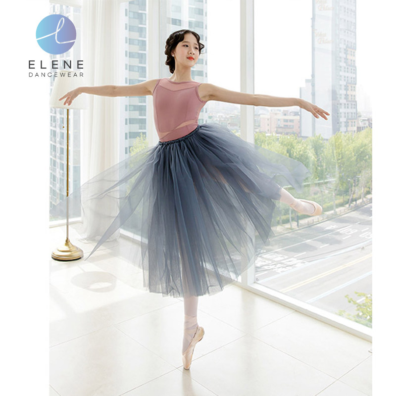 韩国ELENE进口拼接纱芭蕾舞练功服体操服空中瑜伽服舞蹈形体服女