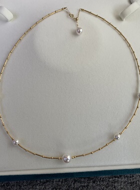 女士锁骨链18k金极光无调色akoya珍珠5-8mm