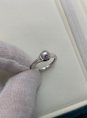 简约珍珠戒指6-6.5mm真多麻色日本akoya珍珠戒指纯银戒指