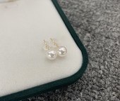高亮泽akoya珍珠耳钉空姐耳钉无调色白7 7.5mm海水珍珠18k金耳钉