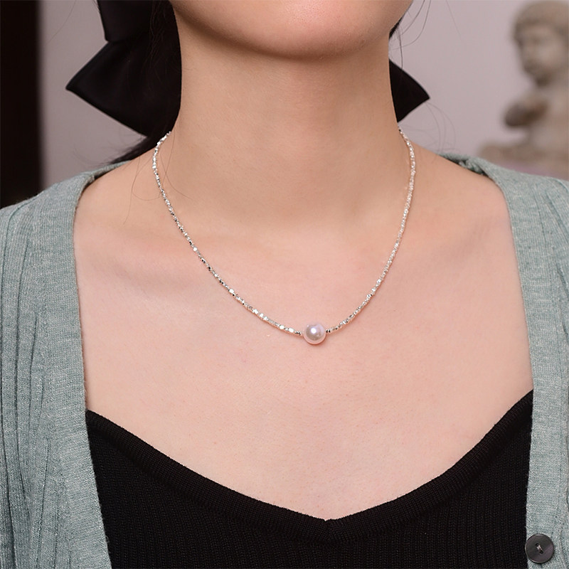 不规则碎银子s925纯银珍珠项链女轻奢高级设计感小众锁骨链