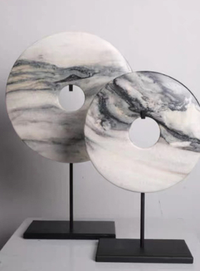 新中式黑白玉璧摆件玉石摆设