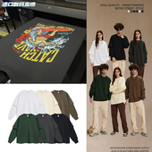 T恤定制LOGO刺绣数码 直喷假两件纯棉长袖 t恤重磅街头落肩圆领杉