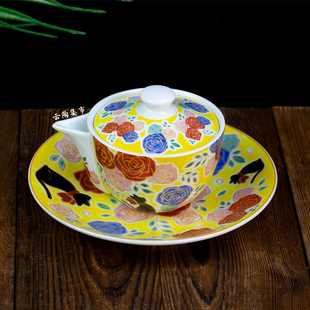 日本进口九谷烧美山小猫咪宝瓶盖碗茶杯陶瓷茶具分茶器茶碗壶承
