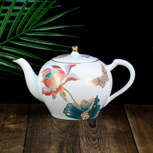 日本进口日光NIKKO荷塘清韵茶壶水壶茶具陶瓷壶花鸟分茶器品茗壶