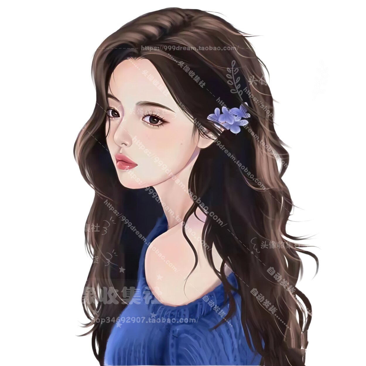 头像 女卡通 动漫 手绘 长发美女 高清头像 免抠素材 头像收集社