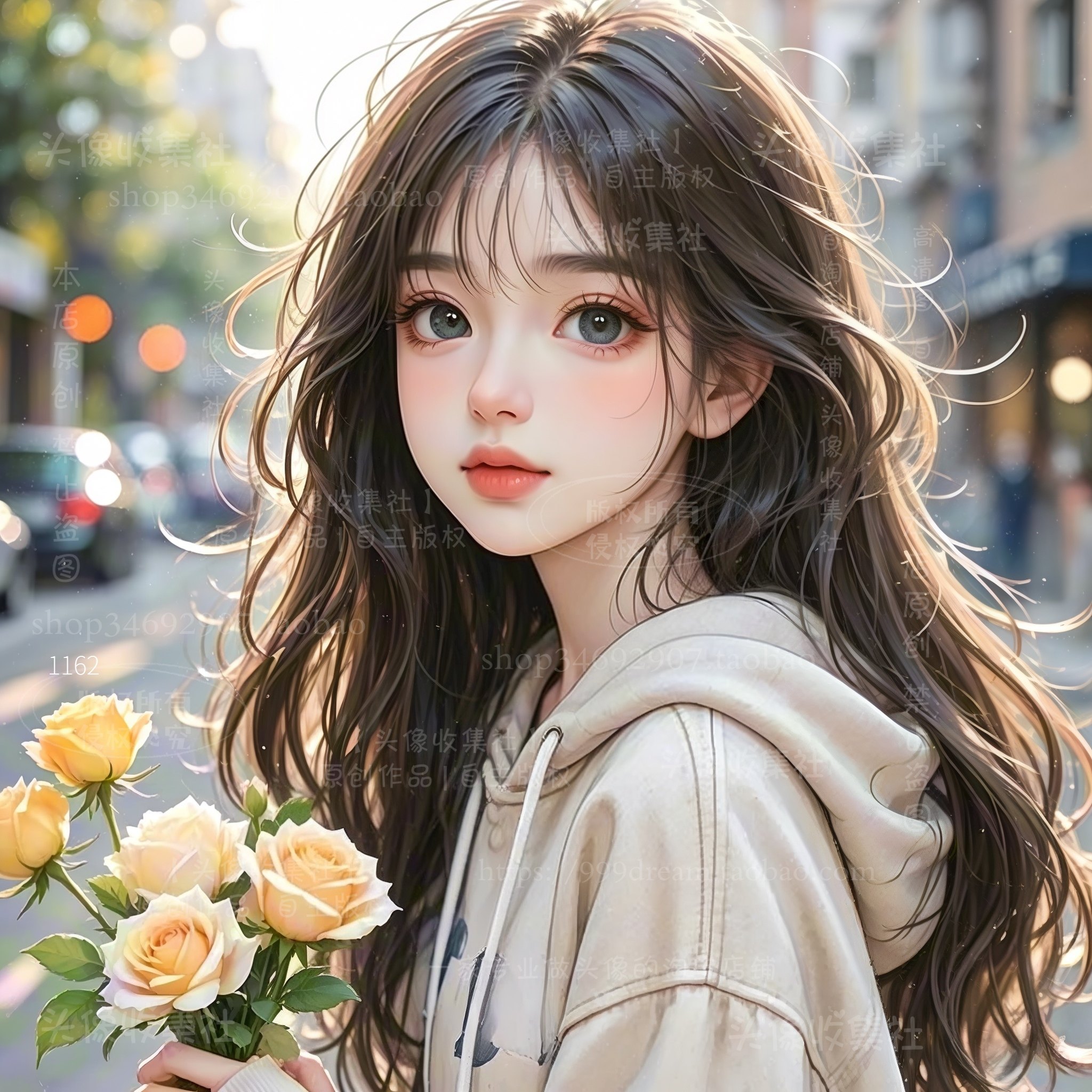 原创漫画手绘卡通女微信头像 唯美鲜花美女