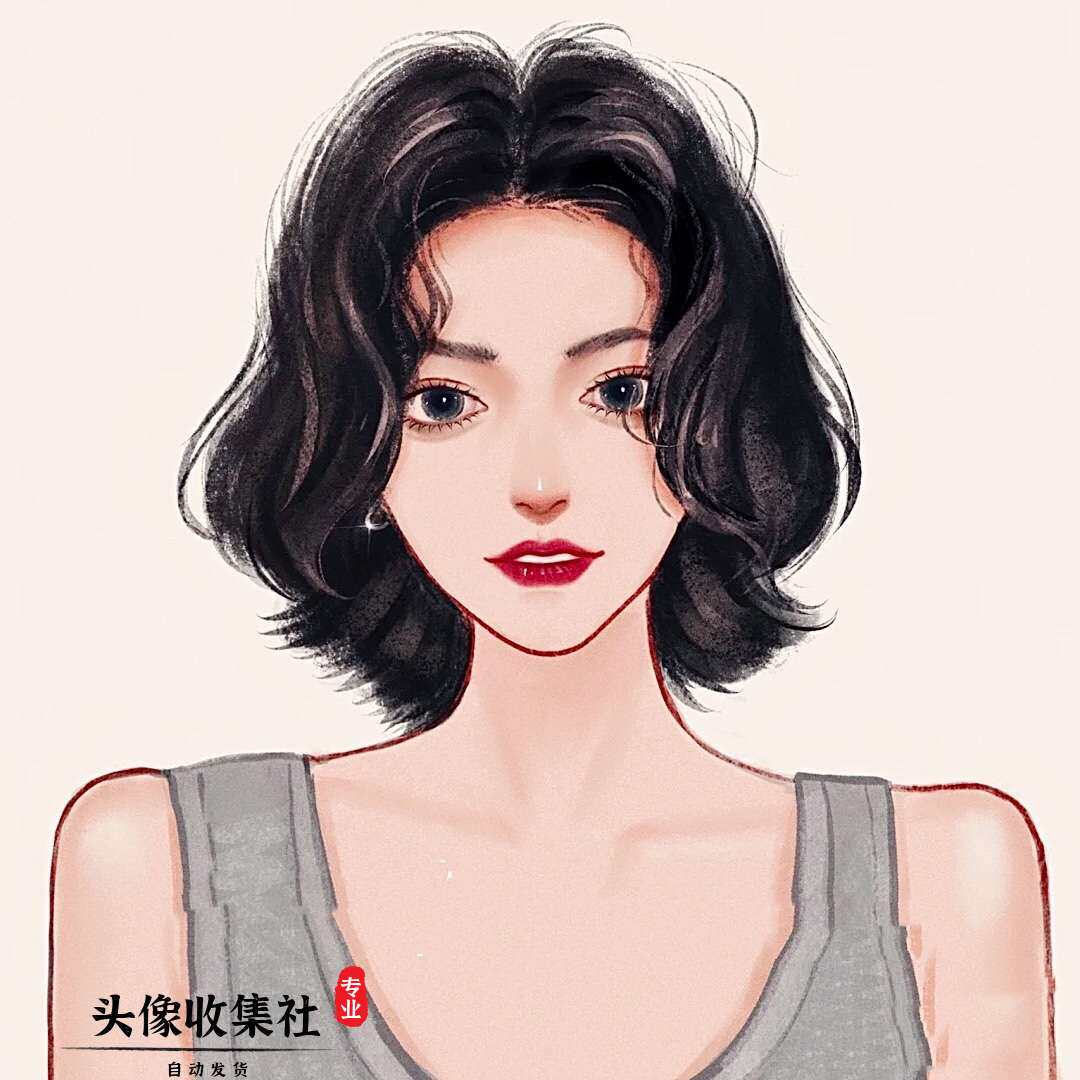 头像高清图片 气质美女卡通头像动漫 手绘 短发女头像 自动发货