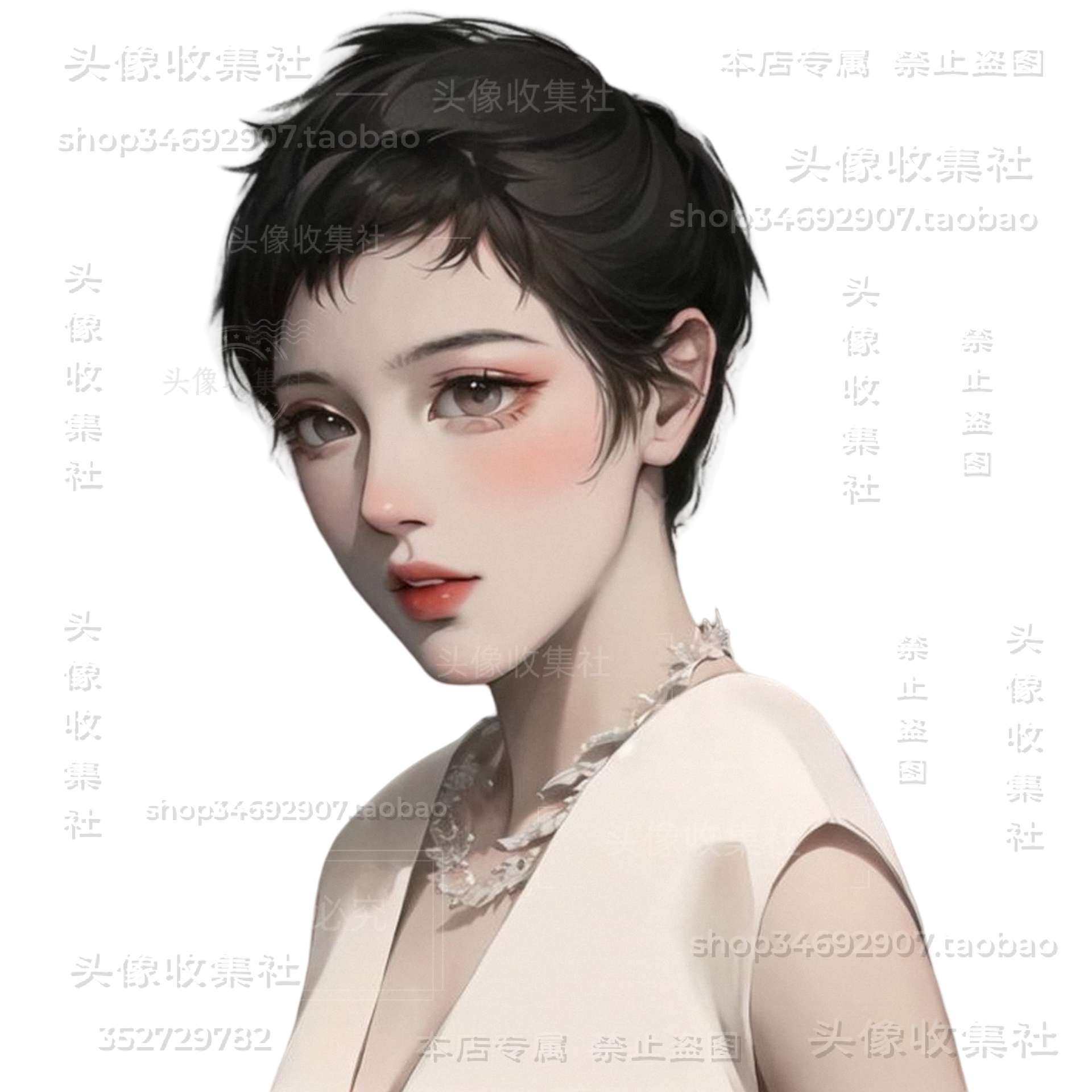头像女卡通动漫手绘 短发气质美女 高清头像 头像收集社 自动发货