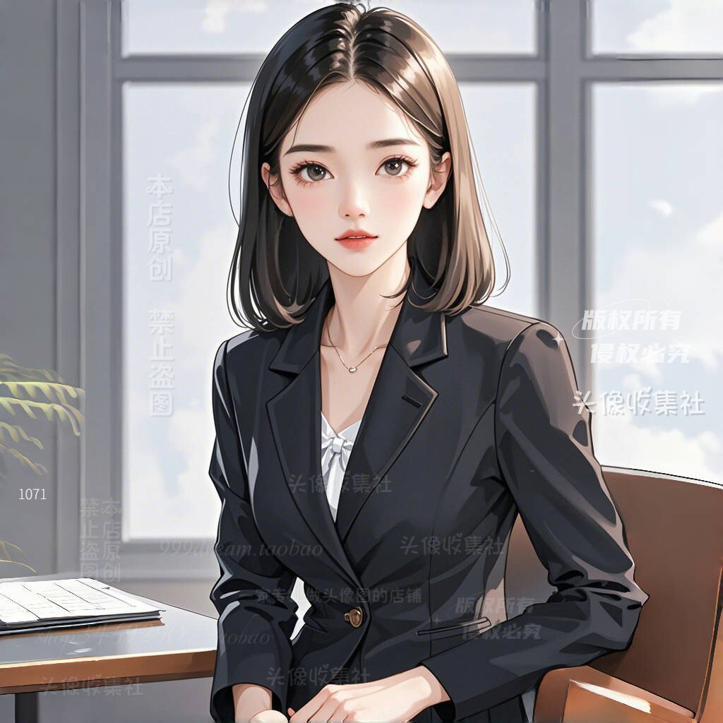 原创漫画手绘女微信头像办公室白领知性美女 自动发货 头像收集社