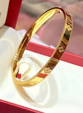 金店同款24K正品幸运四叶草手镯实心万花筒时尚手环送女友不掉色