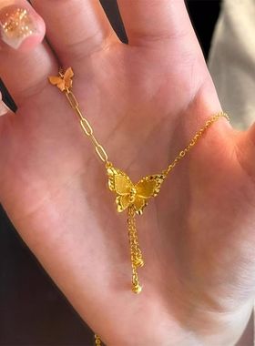沙金饰品爆闪蝶梦流苏项链轻奢小众蝴蝶设计饰品女感送女友