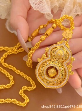 新中式四美荣喜葫芦镀金宫廷风吊坠花丝镶嵌古法工艺百福吊坠