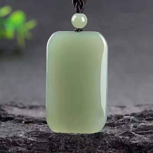 天然阿富汗玉青白色无事牌吊坠圆润新疆和田玉牌子平替玉挂件