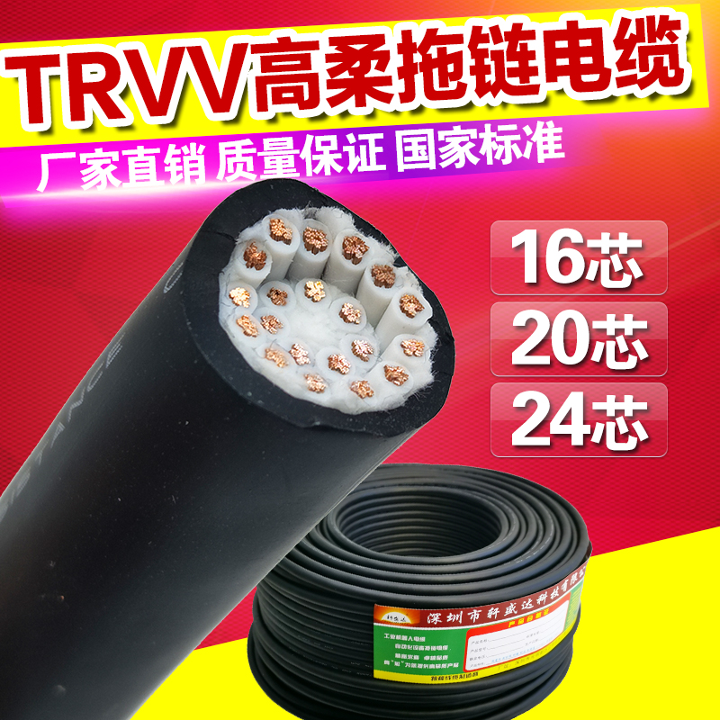 trvv柔性拖链电缆线16/20/24/30/40芯0.15/0.2平方耐折弯动力线-封面