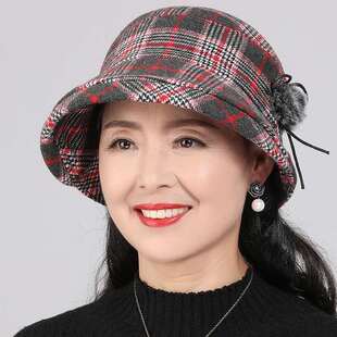 中老年女帽子秋冬保暖户外布帽妈妈礼帽老人盆帽中年渔夫帽奶奶