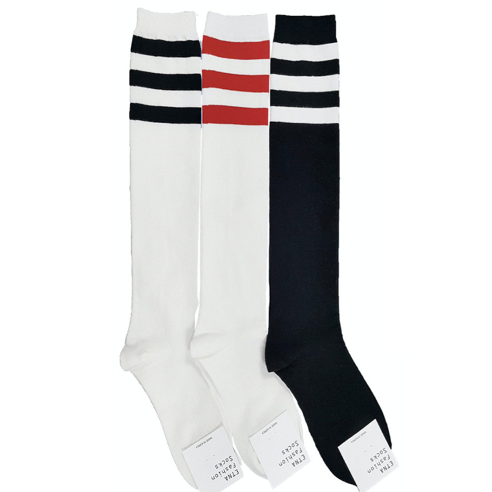韩国袜子女士东大门etna日系运动条纹三条杠纯棉袜过膝四季长筒袜